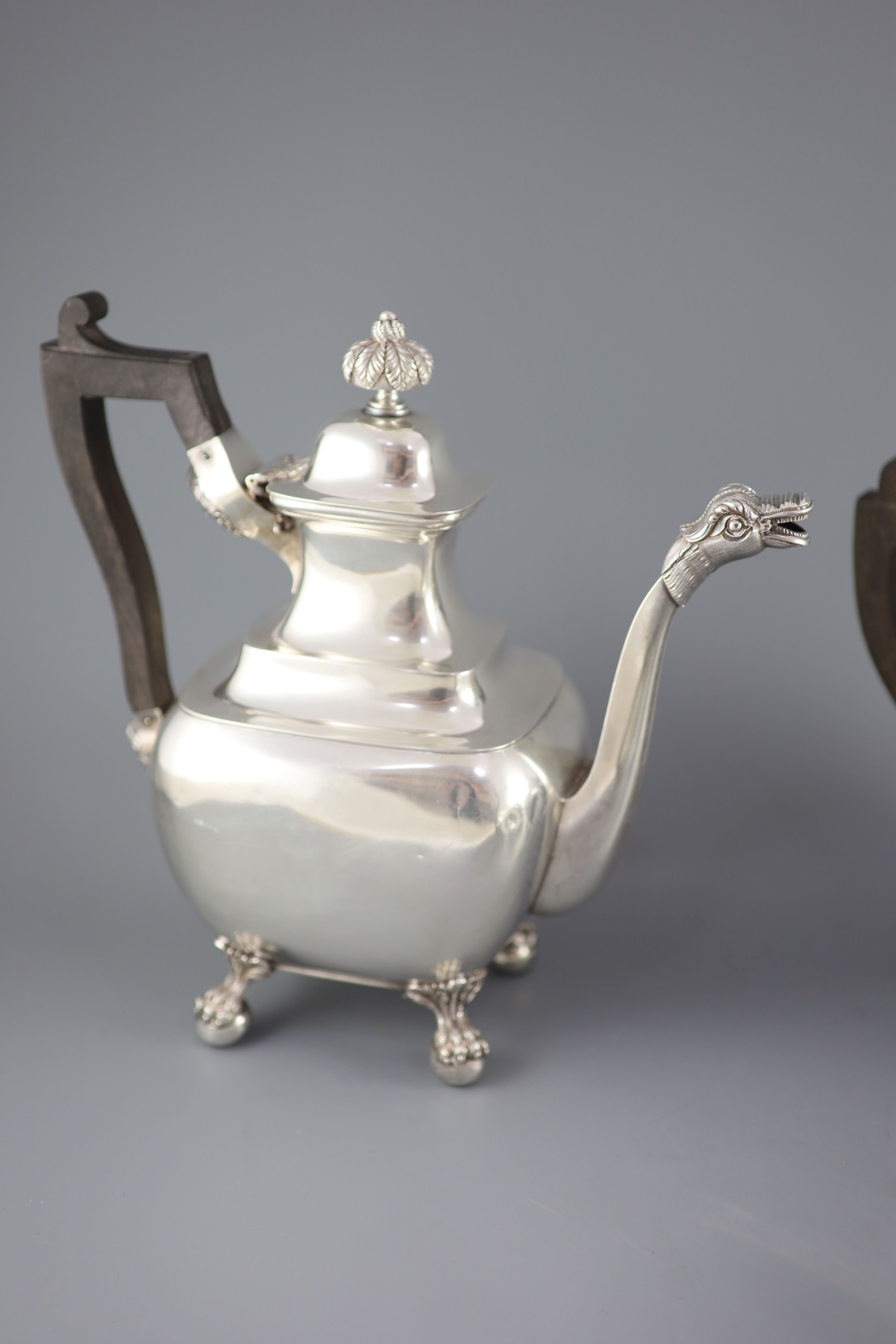 A matched 19th century Portuguese silver four piece tea and coffee service